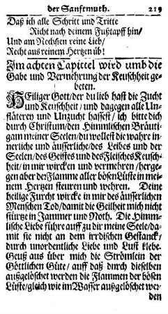Im achten Capittel wird umb die Gabe und Vermehrung der Keuschheit gebeten.