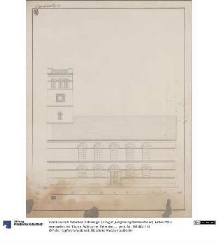 Schmiegel (Śmigiel, Regierungsbezirk Posen). Entwurf zur evangelischen Kirche. Aufriss der Seitenfassade