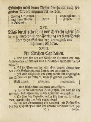 XVIII. An Kirchen-Capitalien