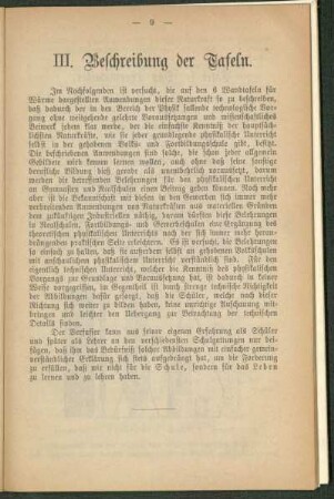 III. Beschreibung der Wandtafeln