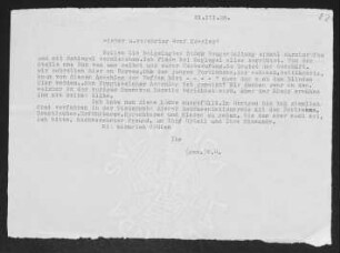 Brief von Gerhart Hauptmann an Harry Kessler