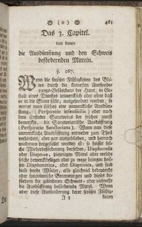 Das 3. Capitel. Von denen die Ausdünstung und den Schweis befördernden Mitteln.