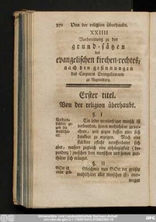 XXIIII Vorbereitung zu den grund-sätzen des evangelischen kirchen-rechtes, nach den gesinnungen des Corporis Evangelicorum zu Regensburg.