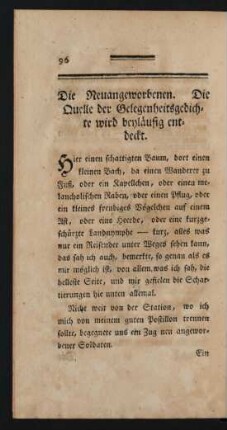 Die Neuangeworbenen. Die Quelle der Gelegenheitsgedichte wird beyläufig entdeckt