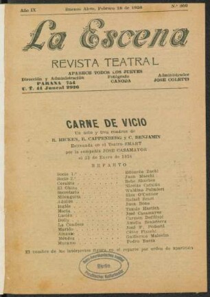 Carne de vicio : un acto y tres cuadros