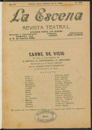 Carne de vicio : un acto y tres cuadros