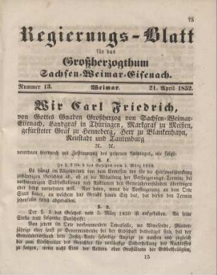 Nr. 13 : 21. April 1852