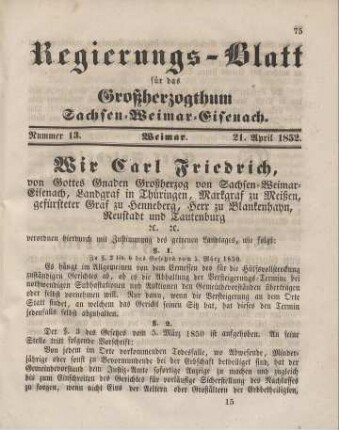 Nr. 13 : 21. April 1852