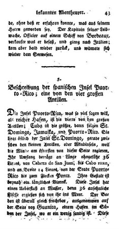 5. Beschreibung der spanischen Insel Puorto-Rico; eine von den vier großen Antillen.