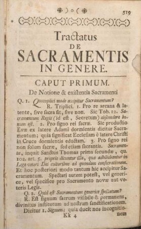 Tractatus De Sacramentis In Genere.