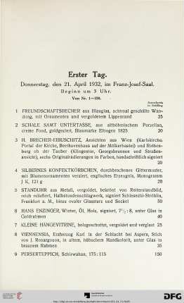 Erster Tag: Donnerstag, den 21. April 1932, im Franz-Josef-Saal, Beginn um 3 Uhr (Nr. 1-320)