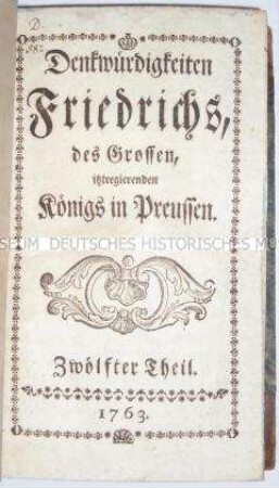 Zeitgenössische Biografie über Friedrich den Großen