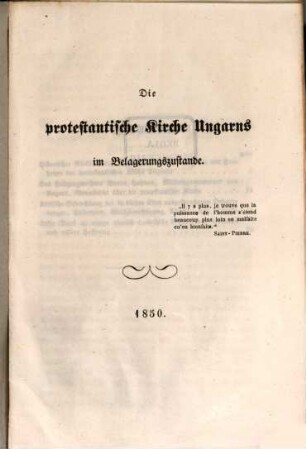 Die protestantische (Kirche) Ungarns im Belagerungszustande