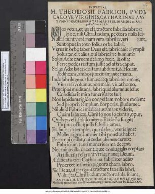 In Nvptias. M. Theodosii Fabricii, Pvdicaeqve Virginis, Catharinae Avtvmnidis, Celebratas Mansfeldiae, Die 29. Avgusti, Anno 1585.