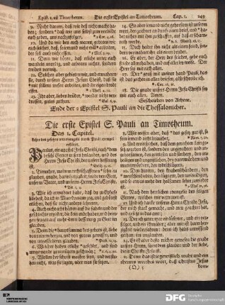 Die erste Epistel S. Pauli an Timotheum.