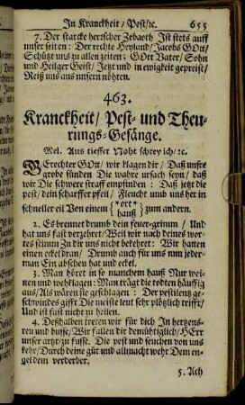 Kranckheit/ Pest- und Theurungs-Gesänge.