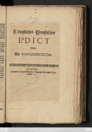 Königliches Preußisches Edict Wider Die Banqueroutirer