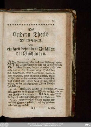 Drittes Capitel. Von einigen besondern Zufällen der Buchstaben.