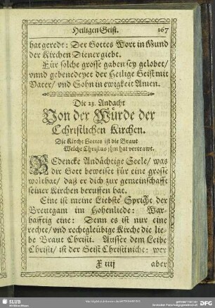 Die 23. Andacht Von der Würde der Christlichen Kirchen