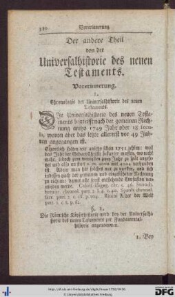 Der andere Theil. Von der Universalhistorie des neuen Testaments.