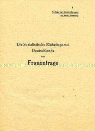 Propagandaschrift der SED zur Frage der Gleichberechtigung der Frauen