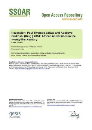 Rezension: Paul Tiyambe Zeleza and Adebayo Olukoshi (Hrsg.) 2004: African universities in the twenty-first century