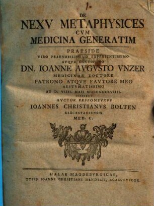 De nexu metaphysices cum medicina generatim