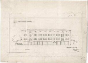 Gsaenger, Gustav; München, Romanplatz / Notburgastr.; Wohn- und Geschäftshaus Frauenhofer - Tekturplan, Westseite (Ansicht)