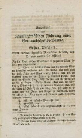 Anweisung zur ordnungsmäßigen Führung einer Vormundschaftsrechnung.