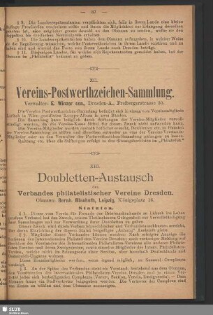 XII. Vereins-Postwerthzeichen-Sammlung