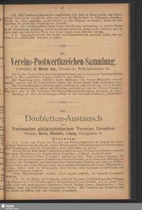 XII. Vereins-Postwerthzeichen-Sammlung