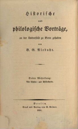 Vorträge über alte Länder- und Völkerkunde : an der Universität zu Bonn gehalten