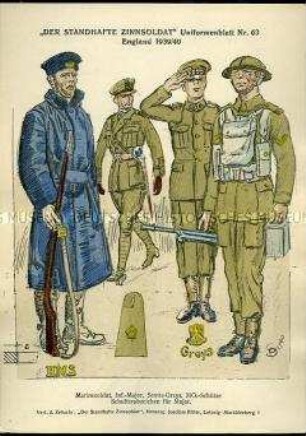 Uniformdarstellung, Soldat der Marine, Major der Infanterie, Reiter des Schottischen Kavallerie-Regiments "The Royal Scots Greys" (2nd Dragoons), Maschinengewehr-Schütze, Großbritannien, 1939/1940.