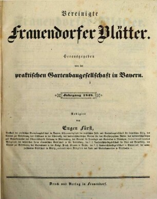 Vereinigte Frauendorfer Blätter : (allgemeine deutsche Gartenzeitung, Obstbaumfreund, Bürger- und Bauern-Zeitung), 1848