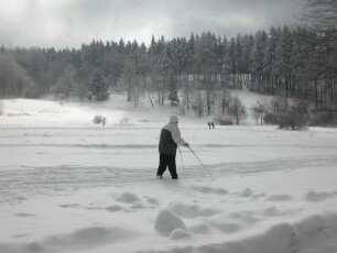 Sachsen-Anhalt, Kurort Friedrichsbrunn im Unterharz, Touristen auf gespurten Langlaufloipen