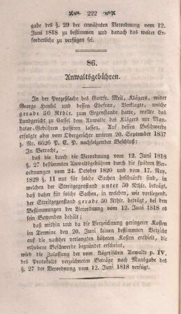 86. Anwaltsgebühren.