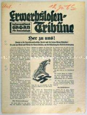 Mitteilungsblatt der SPD für Arbeitslose "Erwerbslosen- Tribüne" mit Polemik gegen KPD und NSDAP