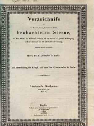 Verzeichniss der von Bradley, Piazzi, Lalande und Bessel beobachteten Sterne, 18. 1840
