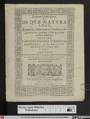 Disputatio Philosophica, De Iis Quae Natura Amat