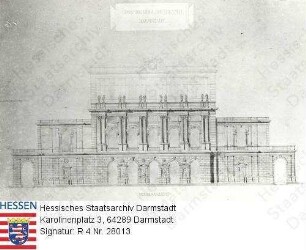 Darmstadt, Hoftheater / Vorderansicht des 2. Entwurfs von Gottfried Semper (1803-1879) für den Wiederaufbau des Hoftheaters nach dem Brand von 1871