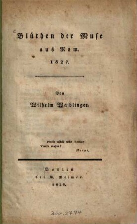 Blüthen der Muse aus Rom : 1827