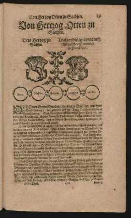 Wappen. Otto Hertzog zu Sachsen. und Leutgardis/ geborne auß Königlichen Stammen zu Franckreich.