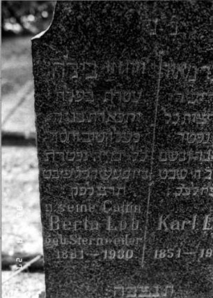 Grabstein 41 (Index: 100110142) Material: Granit Zustand: gut Maße HxBxT: 126x55x18 cm Beschreibung: Stele, Sockel, geschwungener Rundbogenabschluß Symbolik: Davidstern Besonderheit: Doppelgrab für Eheleute: Grabstein 41C