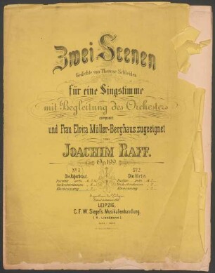 Zwei Scenen : für e. Singstimme mit Begl. d. Orchesters ; op. 199. 1. Die Jägerbraut. - 11 S.