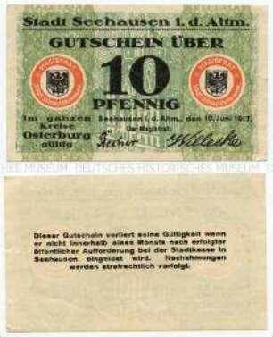 Seehausen, Notgeld 10 Pfennig