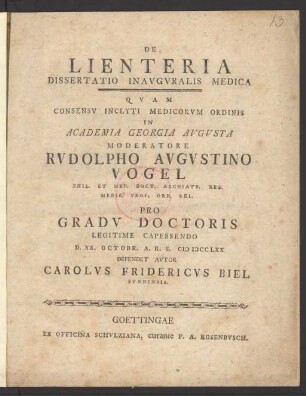 De Lienteria : Dissertatio Inauguralis Medica