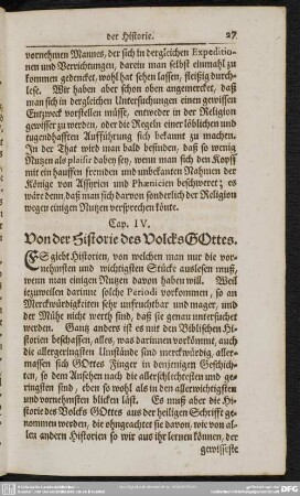 Cap. IV. Von der Historie des Volcks Gottes