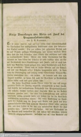 Einige Bemerkungen über Wesen und Zweck des Progymnasialunterrichts