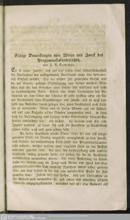 Einige Bemerkungen über Wesen und Zweck des Progymnasialunterrichts