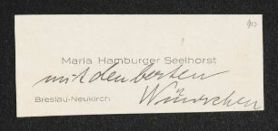Brief von Maria Hamburger-Seelhorst an Gerhart Hauptmann